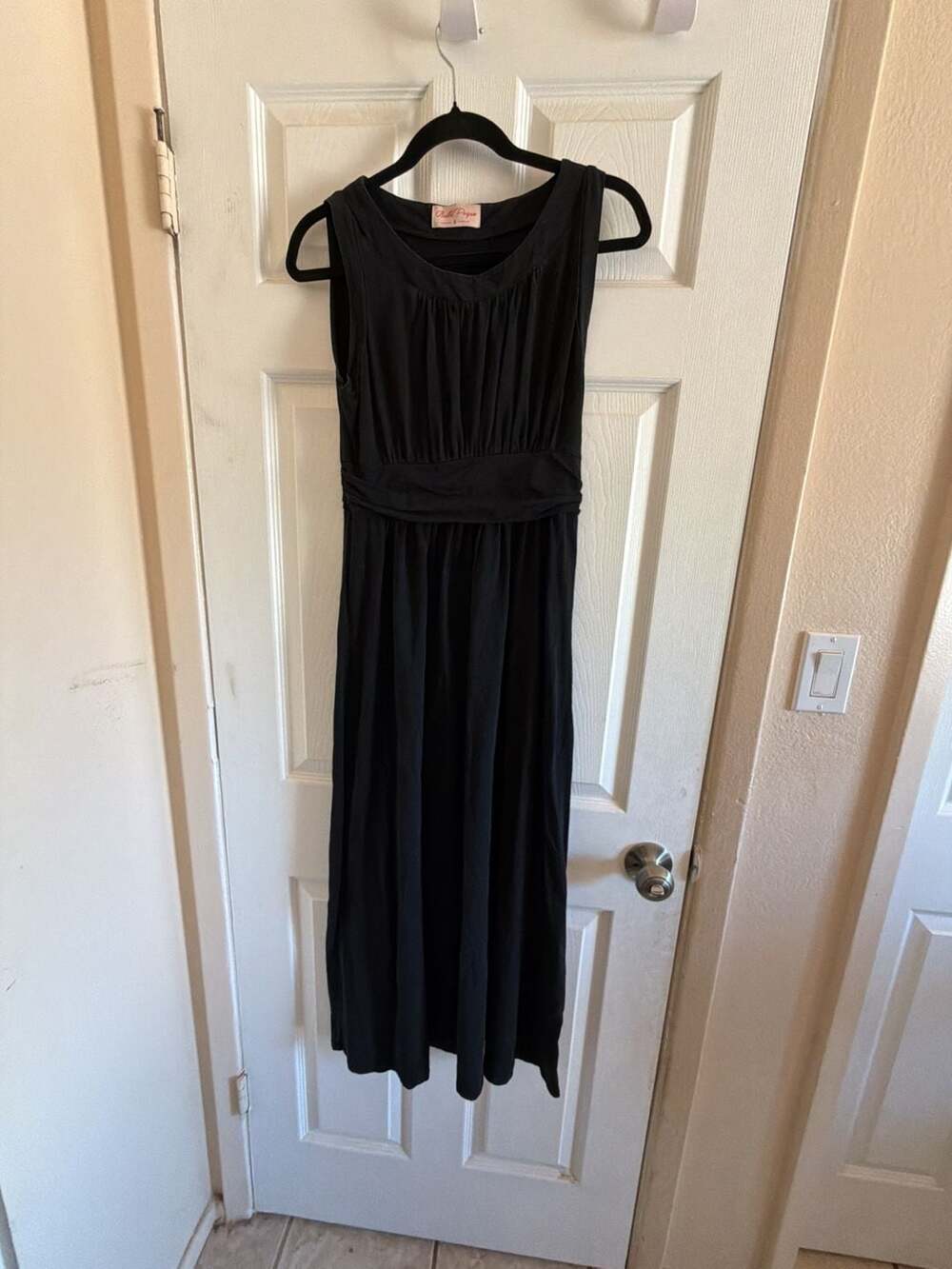 Belle Poque Black Sleeveless Ruched Waist Maxi Dress Small